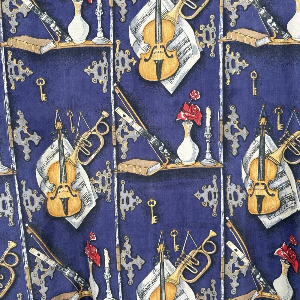 VTG Silk Road 100% Silk Track Jacket Women's M Musical Instruments Abstract  80s